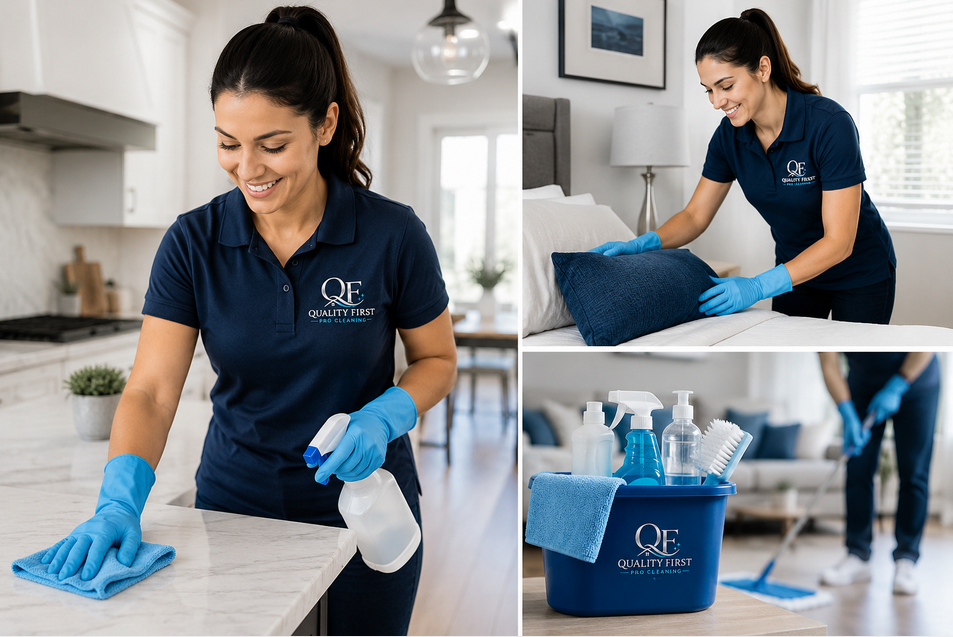 Professional cleaner wiping a modern home surface